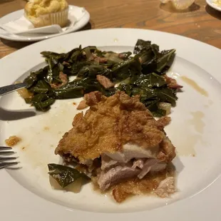 Fried chicken, collard greens