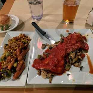 Baked Fish Siciliano Haddock with mushrooms, peppers and mozzarella. Topped with our homemade spaghetti sauce.