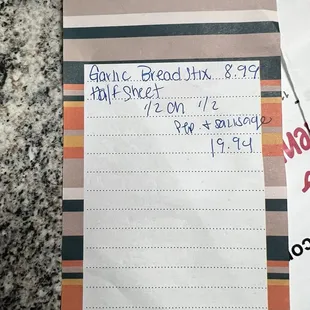 I wrote down what I ordered so I knew what to order