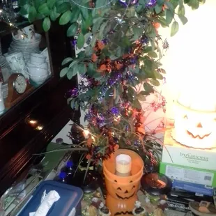 My GrandDaughters decorated the tree with fall follage items.