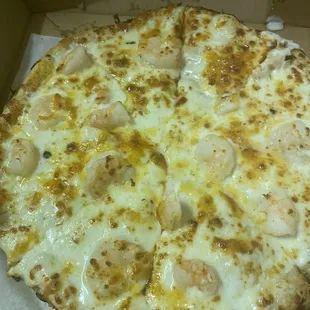 a cheese pizza in a box