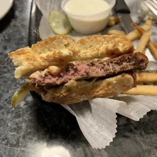 Undercooked and raw burger.