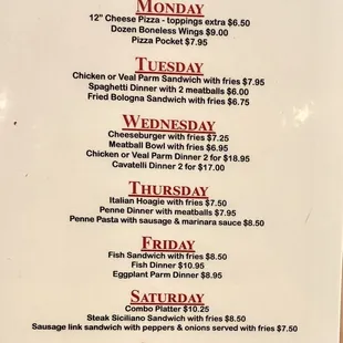 Daily Specials