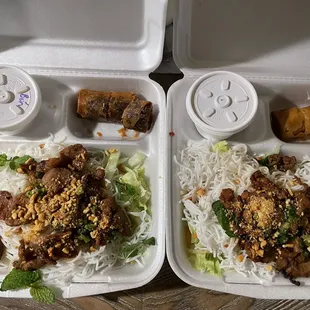 Vermicelli with pork and egg rolls