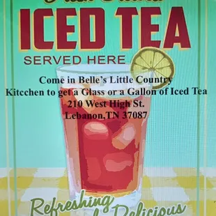 a menu for iced tea