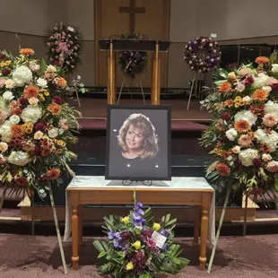 Celebration of Life - Twin large sprays captured mom's love of nontraditional fall hues and combinations