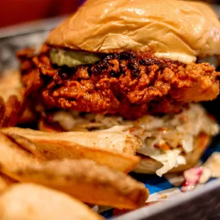 a fried chicken sandwich and french fries