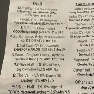 beer menu