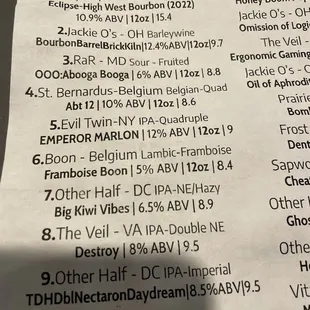 beer menu