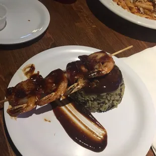 This is one or the special items for the week - bacon wrapped shrimp over wild rice !!!!!