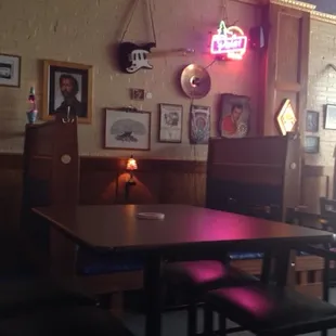 Interior decor and handmade wooden booths.