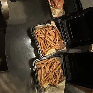 2 Canadian Perch Fish dinner and the Bbq pulled pork sandwich.