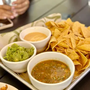 Chips Trio (cheese, salsa, and guacamole)