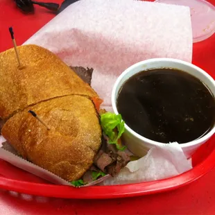 French Dip with cheese and au jus - made fresh to order. Hot, delish an only $6.50!