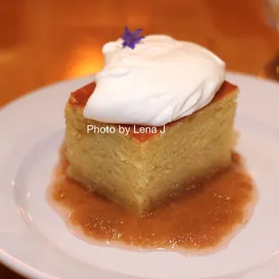 Olive Oil Cake ($12) - very good! Vanilla-rhubarb compote with Guernsey whipped cream.