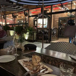 a table with plates of food