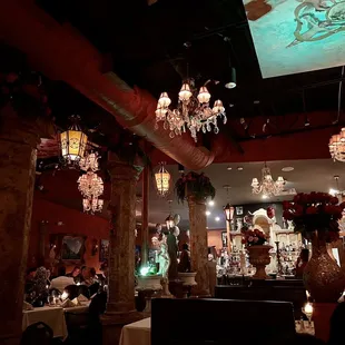 chandeliers hanging from the ceiling