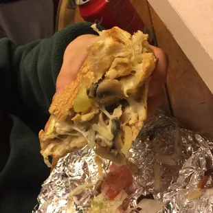 The chicken cheese steak; I do not recommend because the sub roll was falling apart. Chicken was good, but messy.