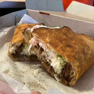 Another view of steak and cheese wedge, showing the ingredients!