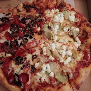 Pepperoni Mushroom and Artichoke Ricotta Pizza