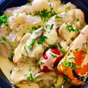 Creamy mustard chicken with side of mashed potatoes