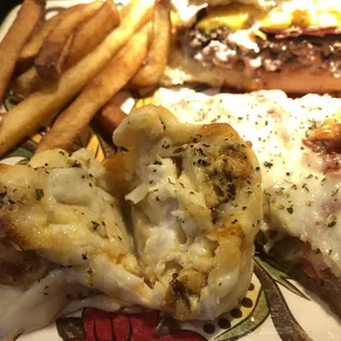 Bacon cheeseburger, homemade fries, Buffalo Chicken Twists, Meatlovers Pizza