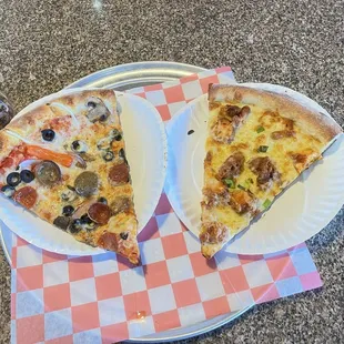 Pepperoni and sausage as well as Buffalo Chicken