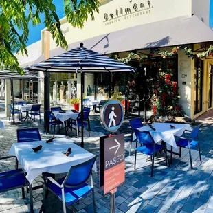 tables and umbrellas