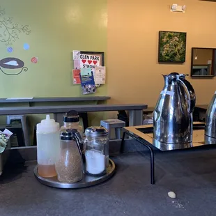 coffee kettles on a table