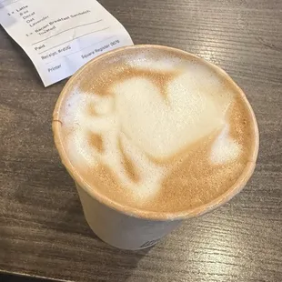 Even when ordering to-go they do latte art!! :) Vanilla Latte