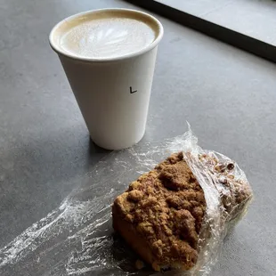 Latte and coffee cake