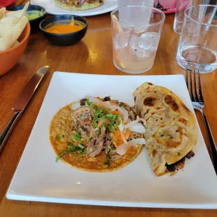 Yummy tacos: Carnitas left and Costra de Ribeye (chorizo) right
