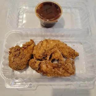 Chicken fingers (side) with bbq sauce