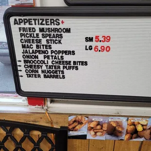 a menu for a variety of foods