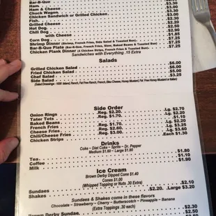 Bell's drive in menu and prices as of 4/2/14