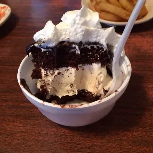 Layers inside hot fudge cake