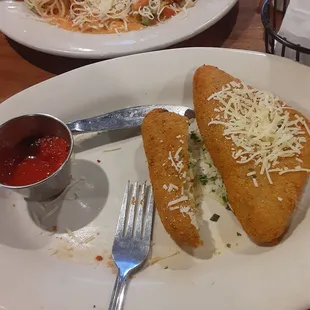 Fried Mozzarello and Pollo Rollatino in pink sauce