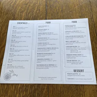 The menu changes based on seasonal availability