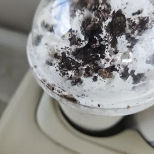 a close up of a cake in a glass bowl
