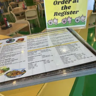menu and order at the register