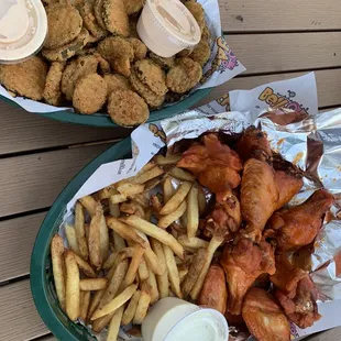 Fried Pickles with Spicy Ranch and Wings