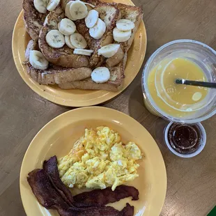 Hannah Banana, egg, 3 Bacon and orange juice