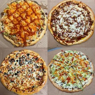 Various types of pizza on the menu