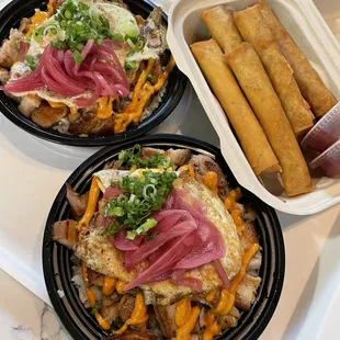 Belly bowls and 2 orders of lumpia