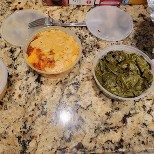 Mac n cheese, collard greens