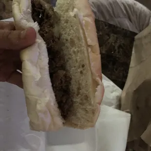 Bread sub with tiny bit of steak n cheese