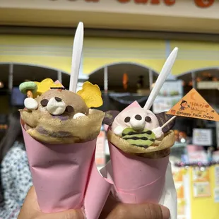 Left: build your own with coffee ice cream. Right: build your own with strawberry ice cream.