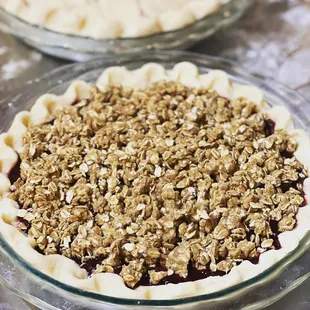 two pies with oat topping