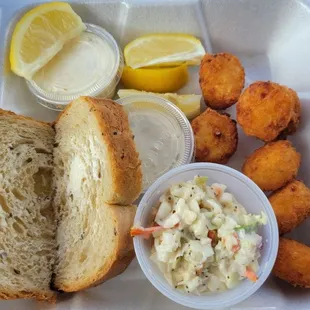 Cheesey potato bites and fish fry condiments