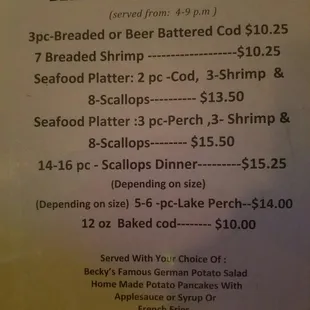 Friday Fish Fry Menu